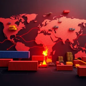 Job Dashboard Illustration of global trade dynamics affected by tariffs.