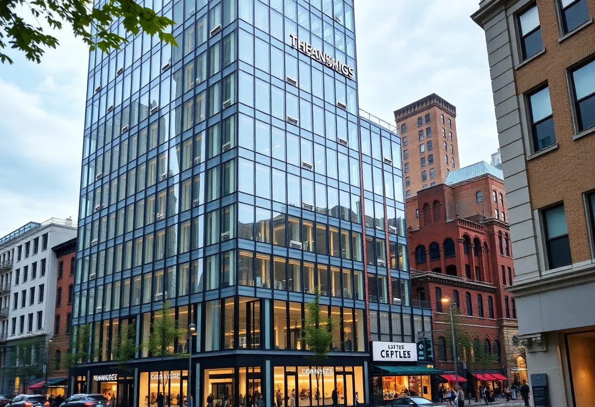 Exterior view of the Block building housing General Motors headquarters in Detroit.