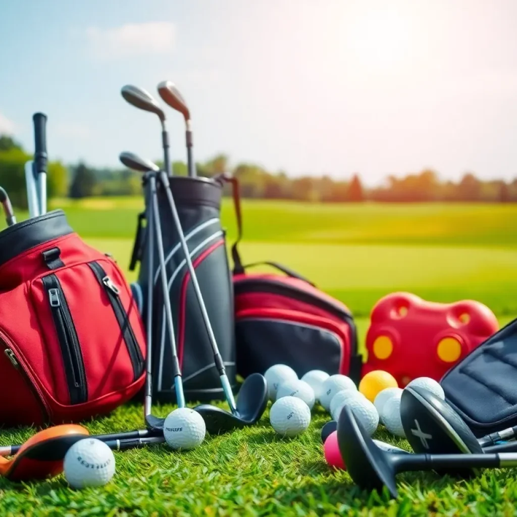 Modern golf equipment displayed on a golf course