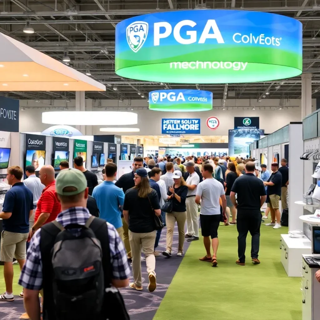 Exhibitors showcasing golf innovations at the 2026 PGA Merchandise Show.