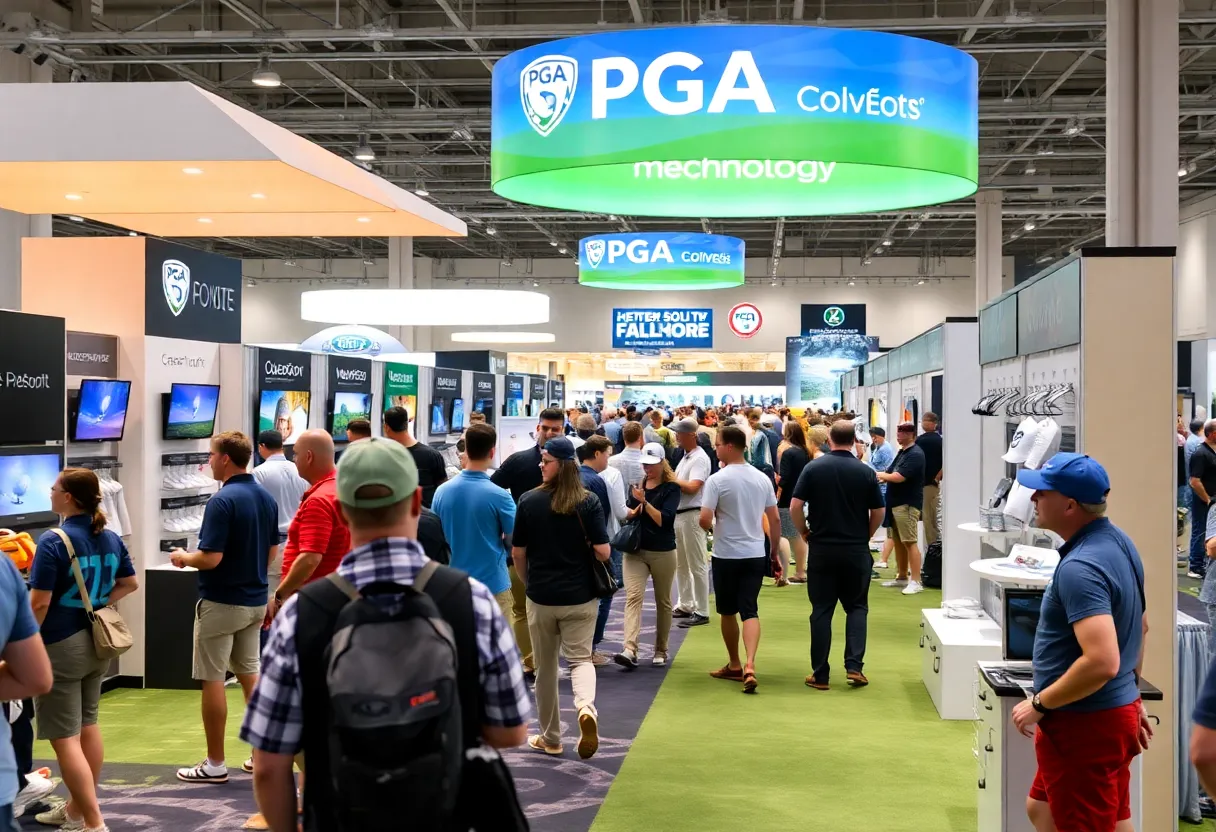 Exhibitors showcasing golf innovations at the 2026 PGA Merchandise Show.