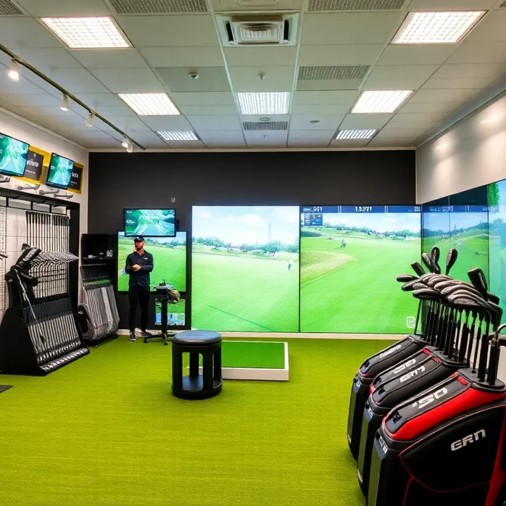 Interior of Golfstix store featuring golf clubs and fitting stations.