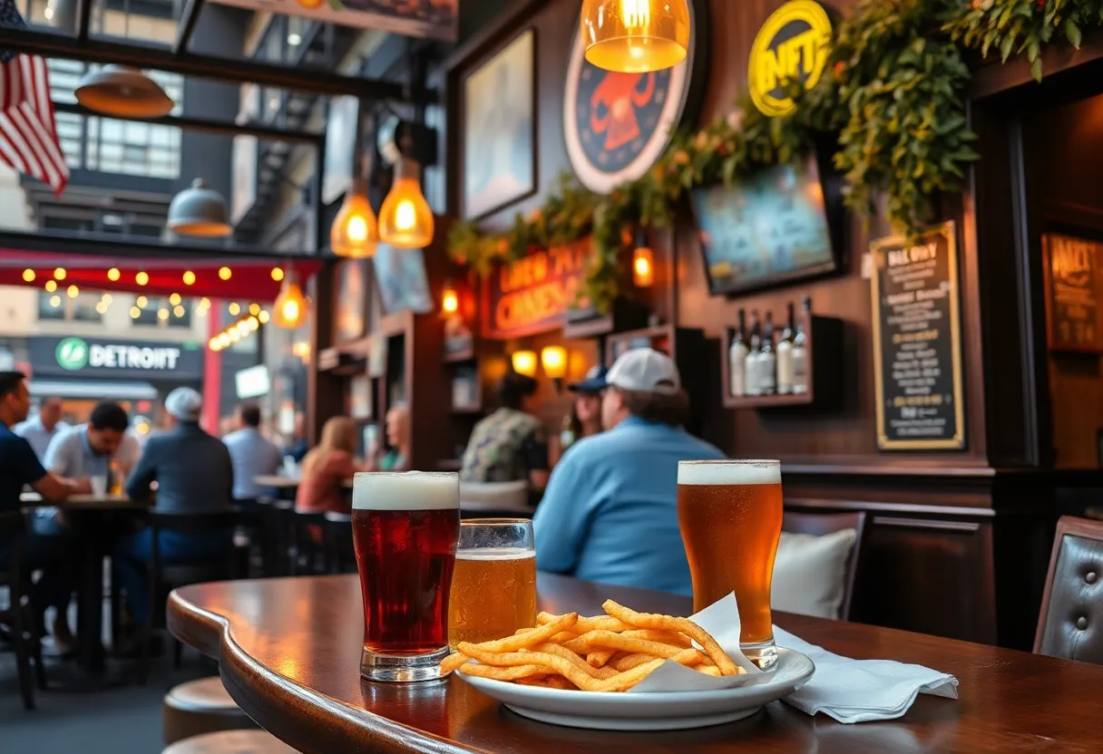 Interior of Hamlin Pub in downtown Detroit with food and drinks