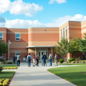 A tranquil high school setting focusing on safety measures.