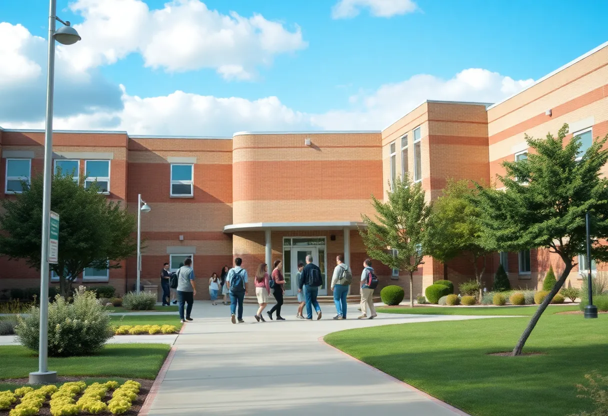 A tranquil high school setting focusing on safety measures.