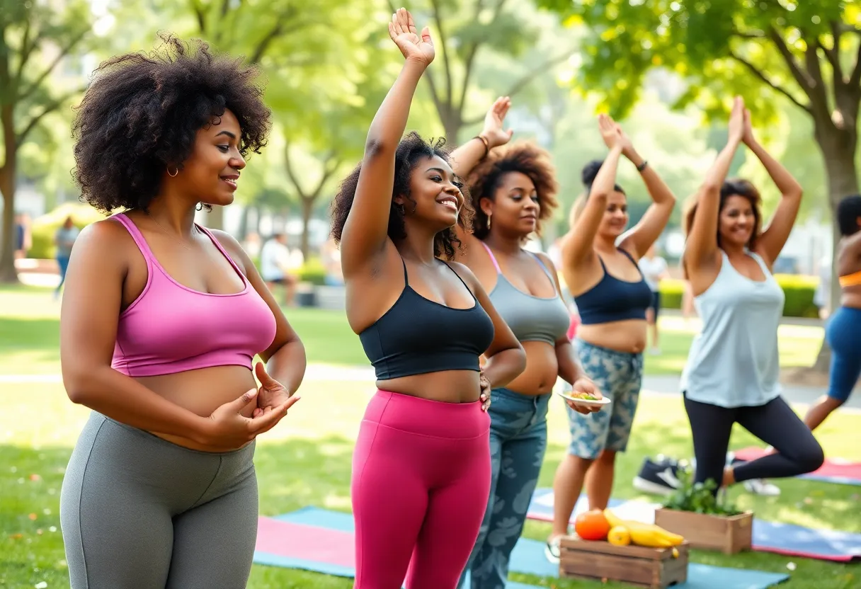 Diverse group participating in wellness activities in Detroit.