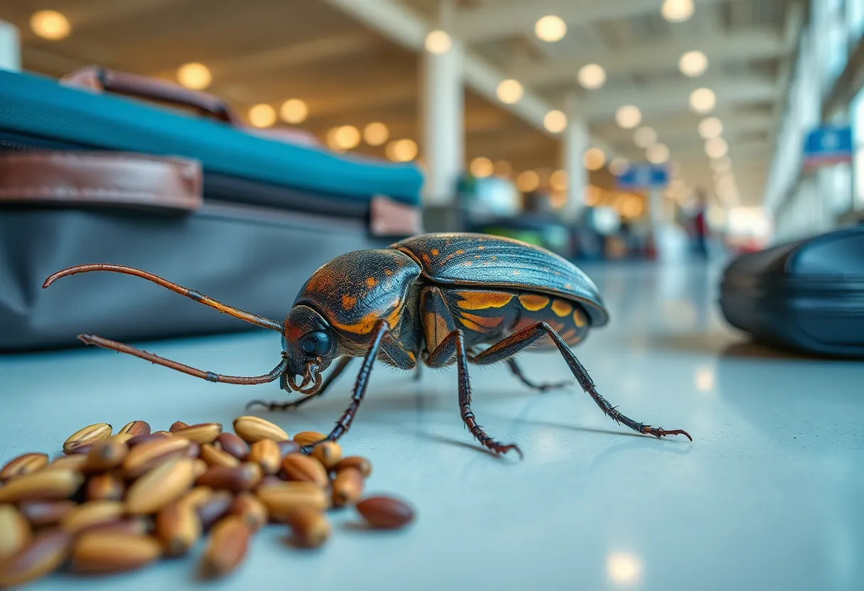 Remains of khapra beetle discovered in luggage during inspection at Detroit Metropolitan Airport.