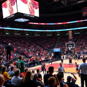 Exciting basketball game between Knicks and Pistons at Little Caesars Arena