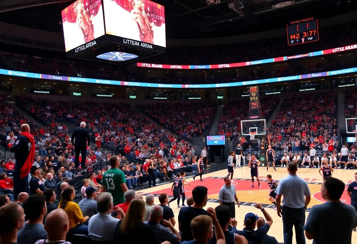 Exciting basketball game between Knicks and Pistons at Little Caesars Arena