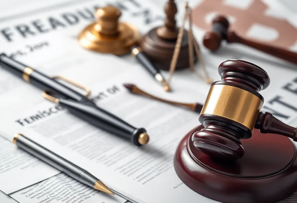 Gavel and court documents representing a fraud case