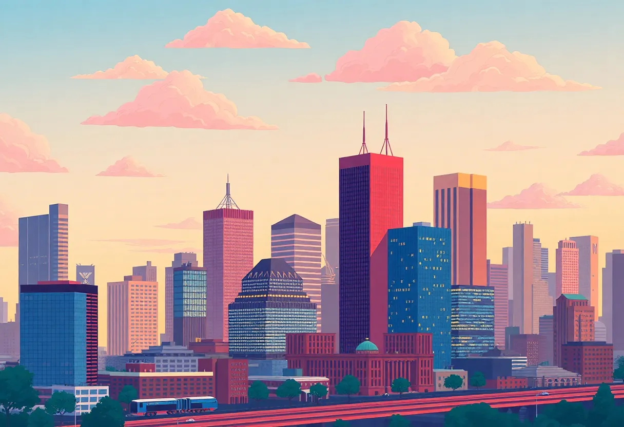 Illustration of Detroit's business landscape highlighting press release services.