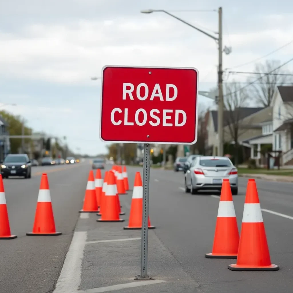 Barricades and closed signs on Michigan Avenue following an accident