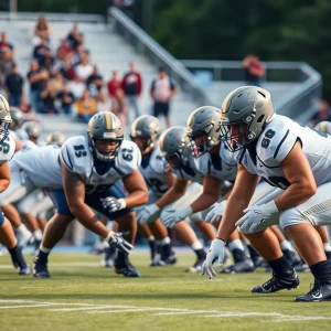 Michigan football team defensive line preparing for a game