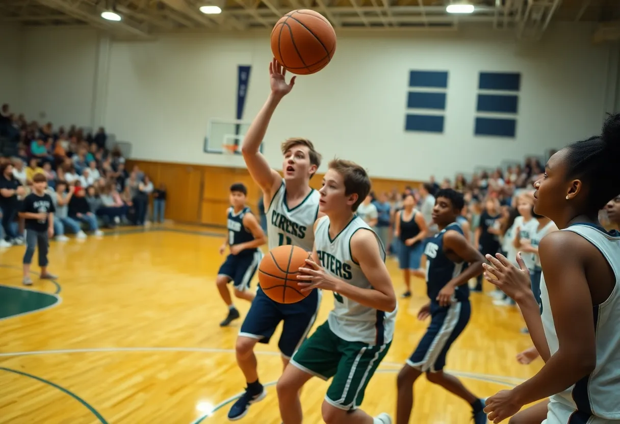 Exciting moment during a Michigan high school basketball game