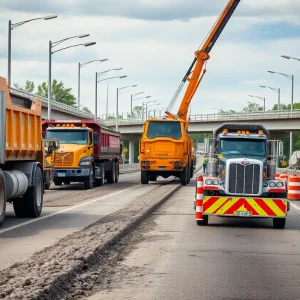 Workers repairing roads and bridges in Michigan