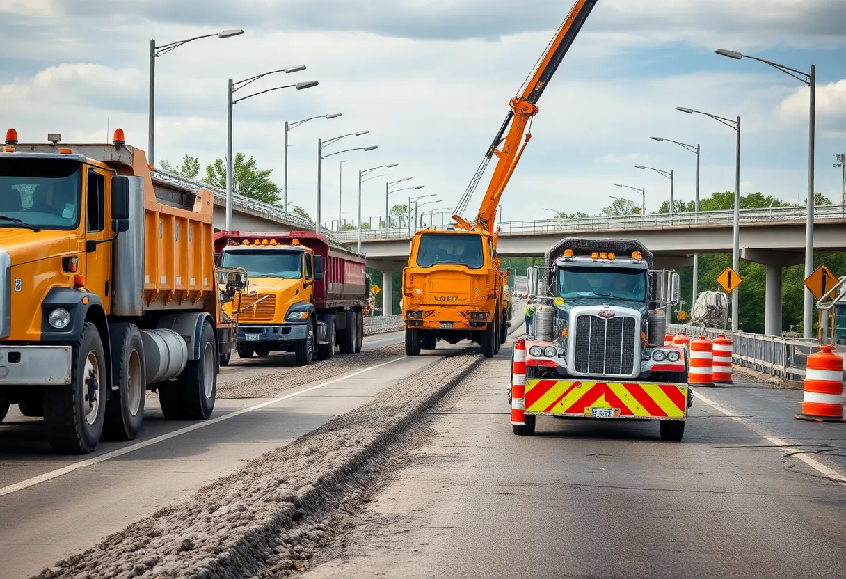 Workers repairing roads and bridges in Michigan
