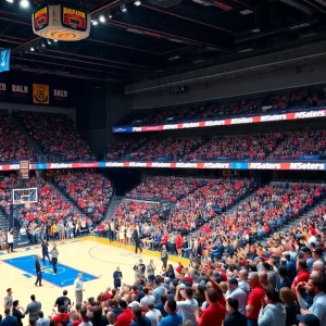 Michigan Wolverines basketball game atmosphere with fans.