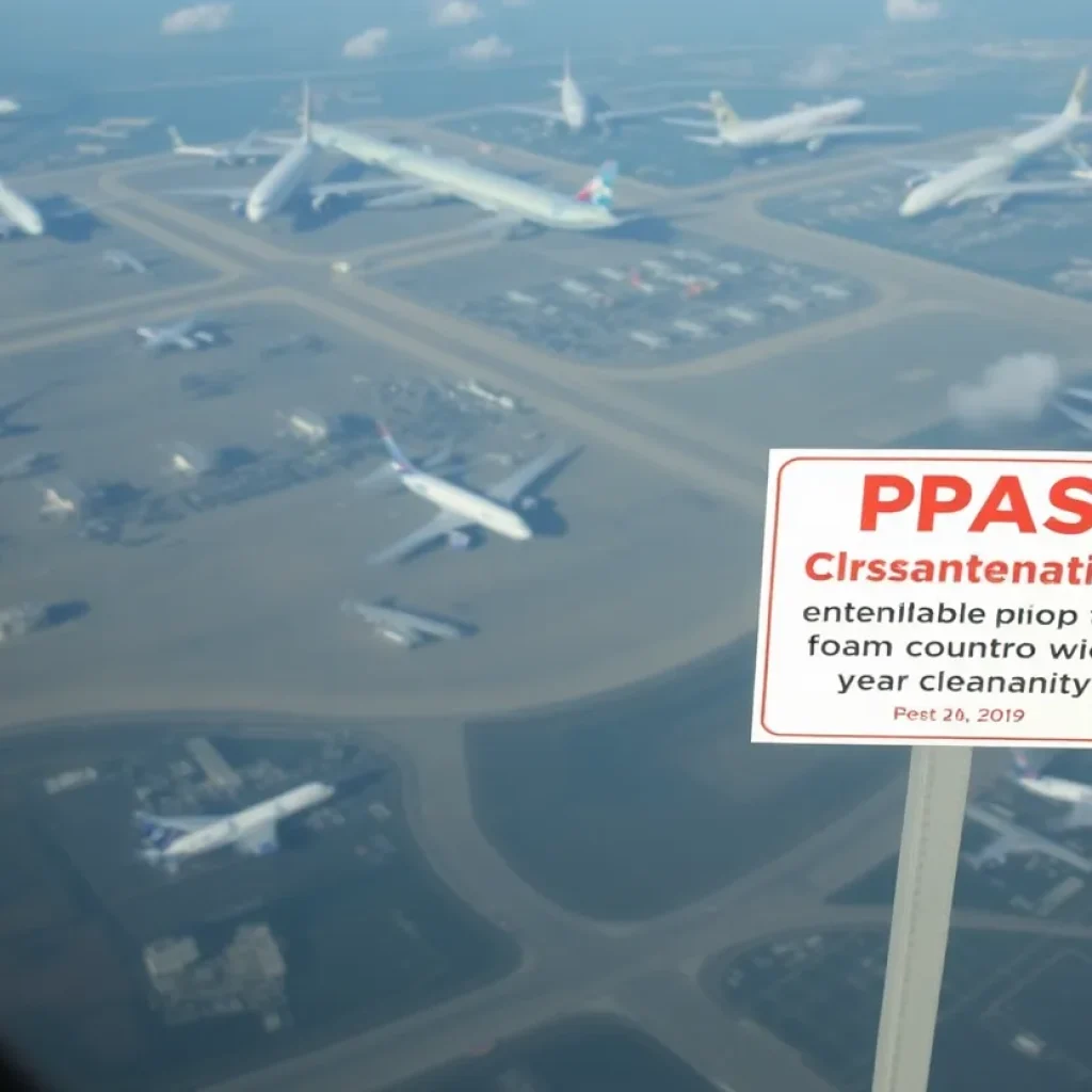 Aerial view of Michigan airports with PFAS response efforts