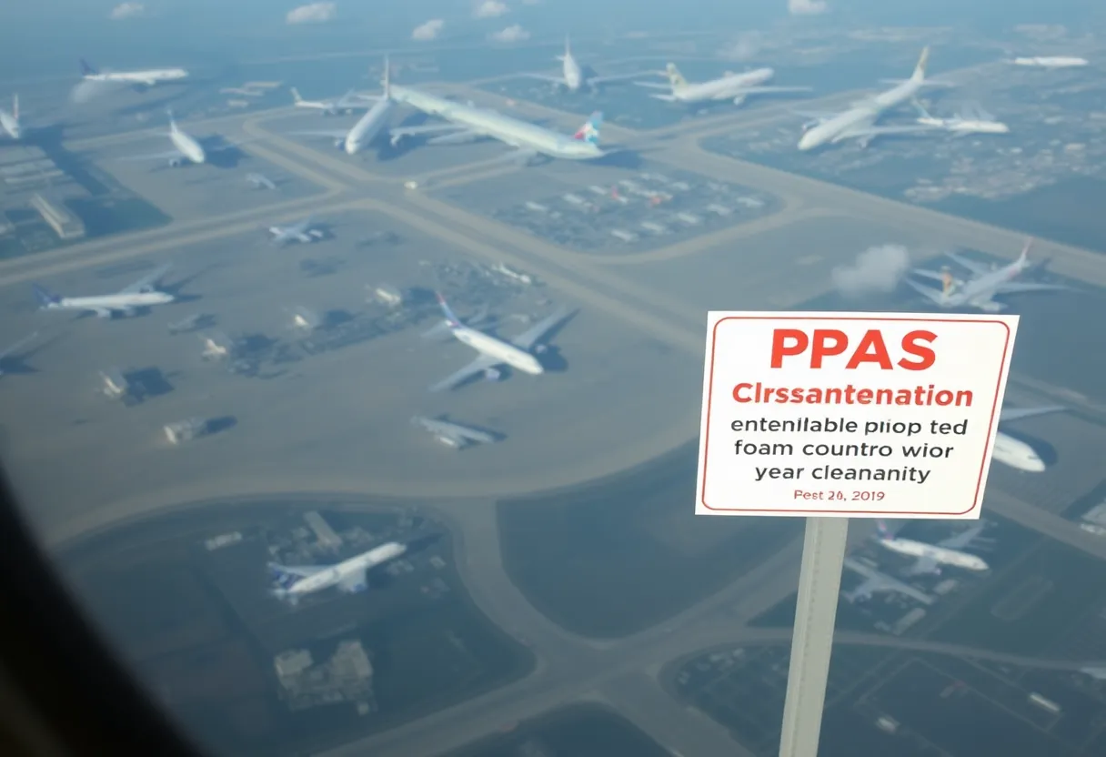 Aerial view of Michigan airports with PFAS response efforts