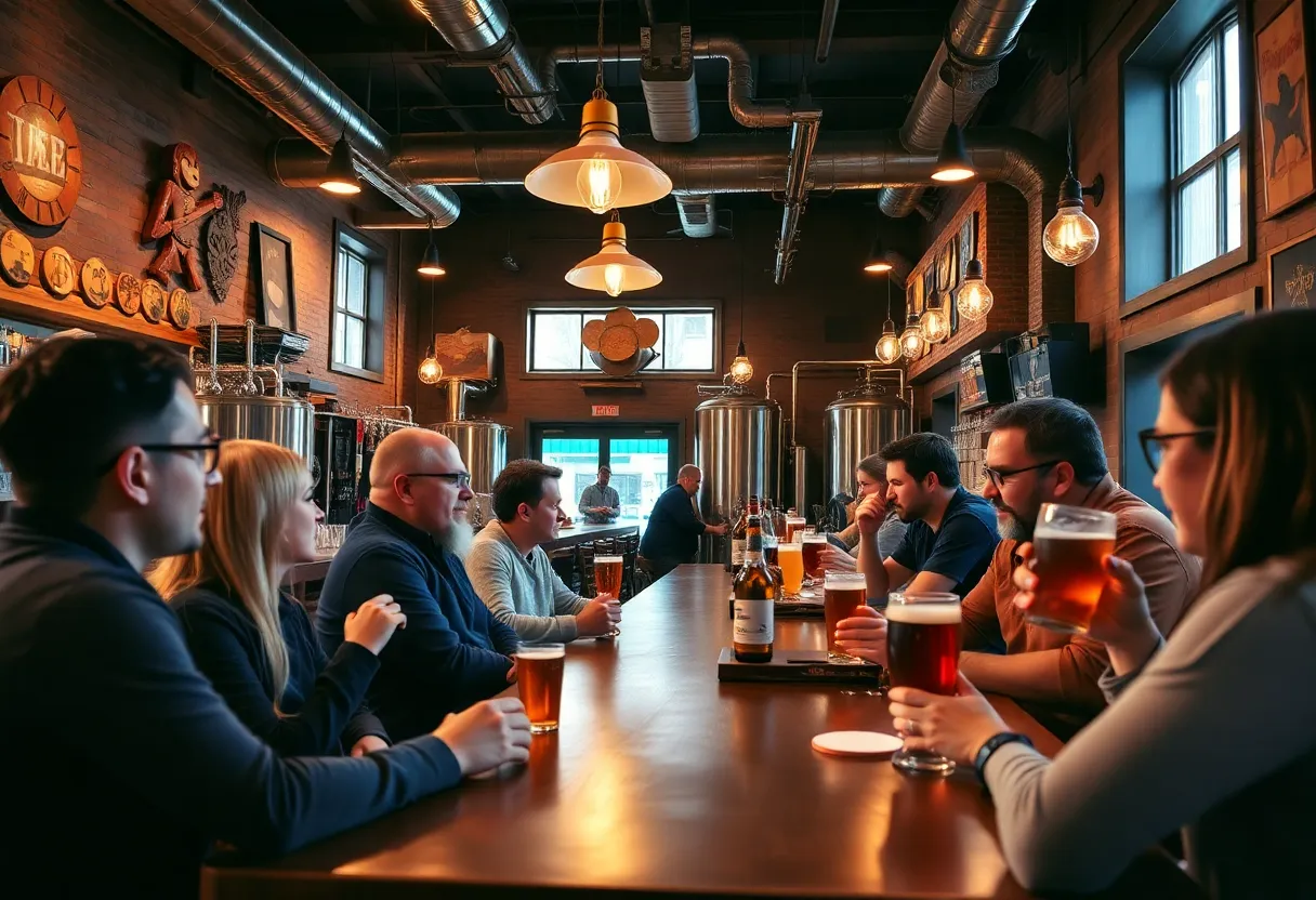 Taproom at Motor City Brewing Works with patrons enjoying craft beer