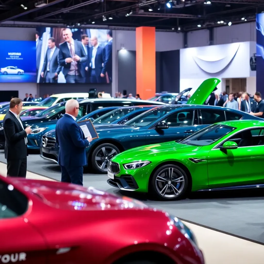 Award ceremony for the North American Vehicle Awards showcasing vehicles.