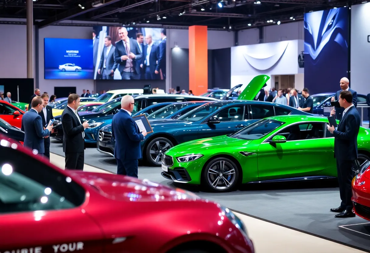 Award ceremony for the North American Vehicle Awards showcasing vehicles.