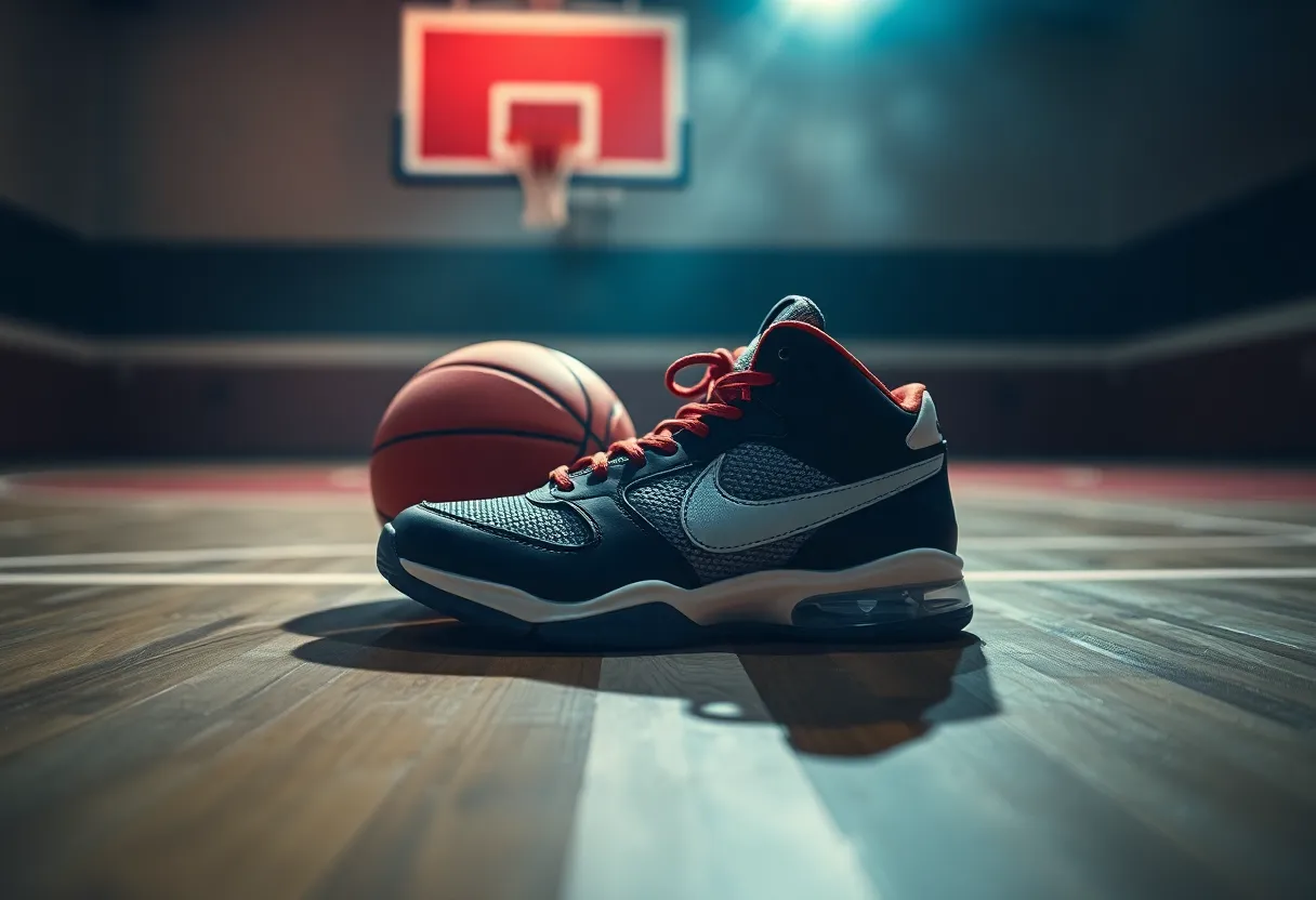Empty basketball shoes on the court symbolizing an athlete's absence during recovery