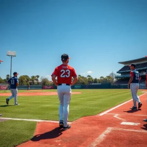 Baseball prospects training on a field after a major trade