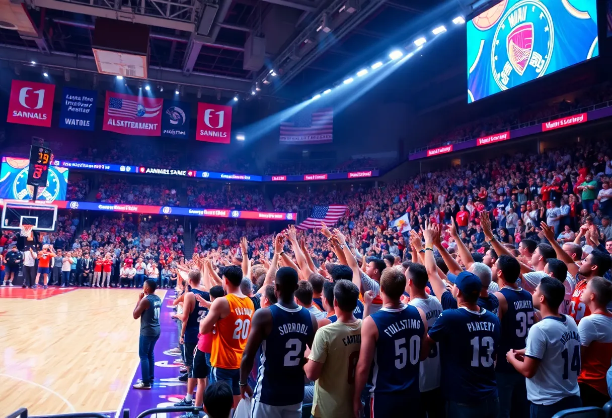 Exciting atmosphere during the NBA All-Star Game with fans and players.