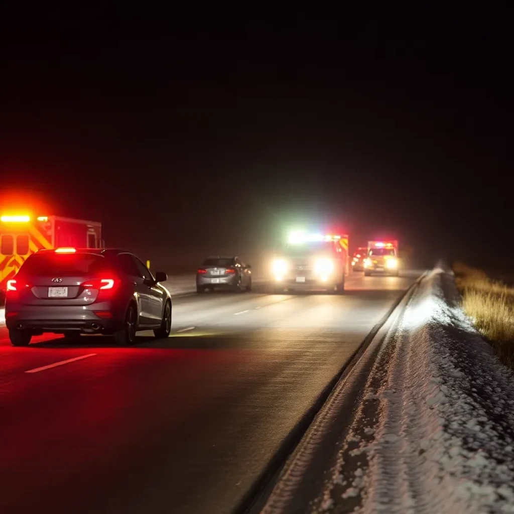 Scene of a two-vehicle collision on a rural road during New Year's Eve.