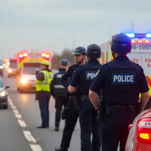 Emergency response scene with police and ambulance on the street