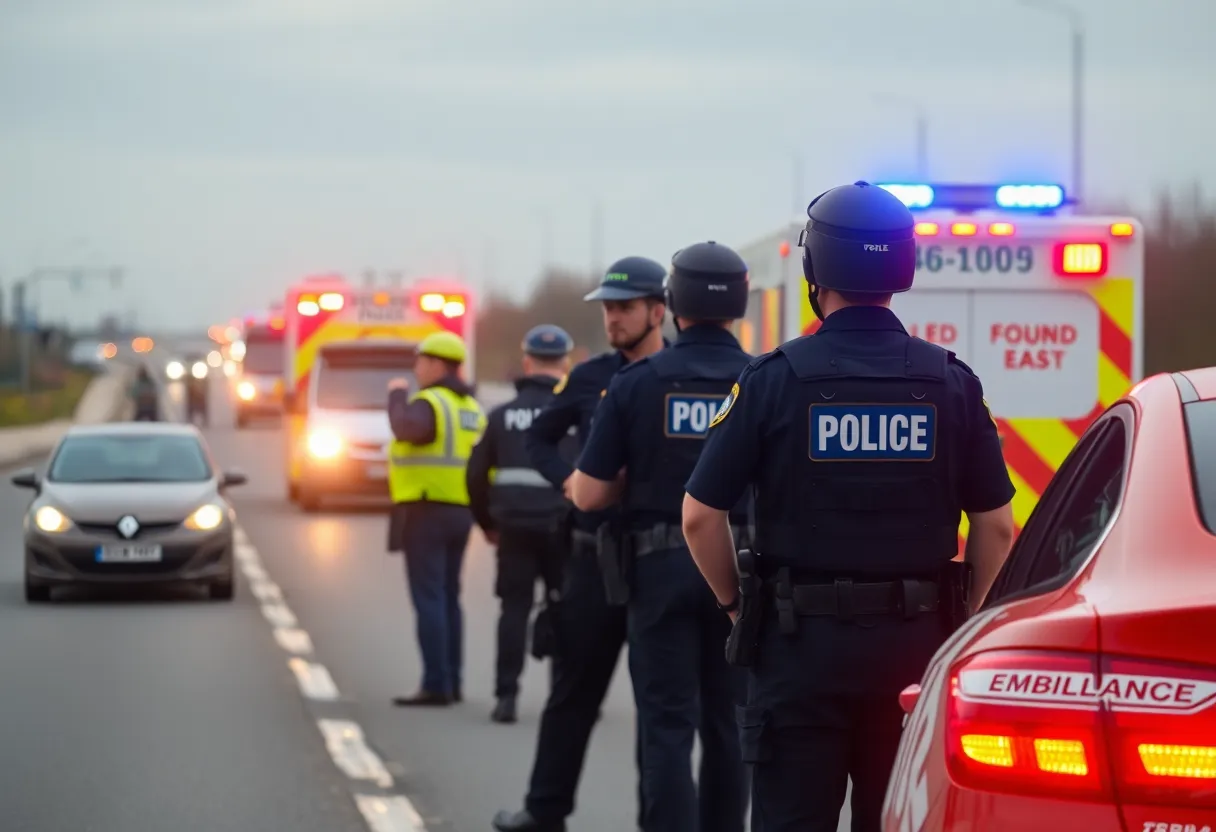 Emergency response scene with police and ambulance on the street