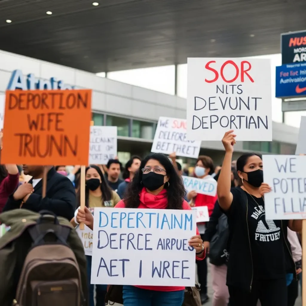 Activists protesting against ICE deportation flights at Willow Run Airport