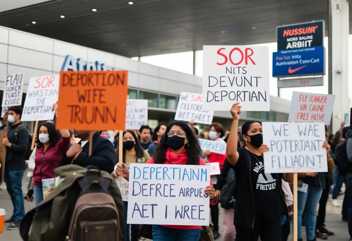 Activists protesting against ICE deportation flights at Willow Run Airport