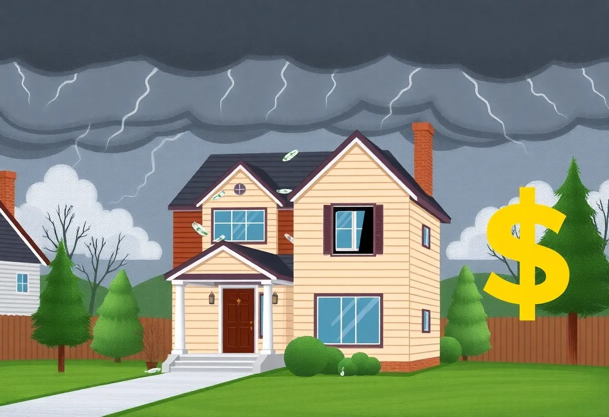 An illustration showing the impact of severe weather on home insurance costs in Michigan.