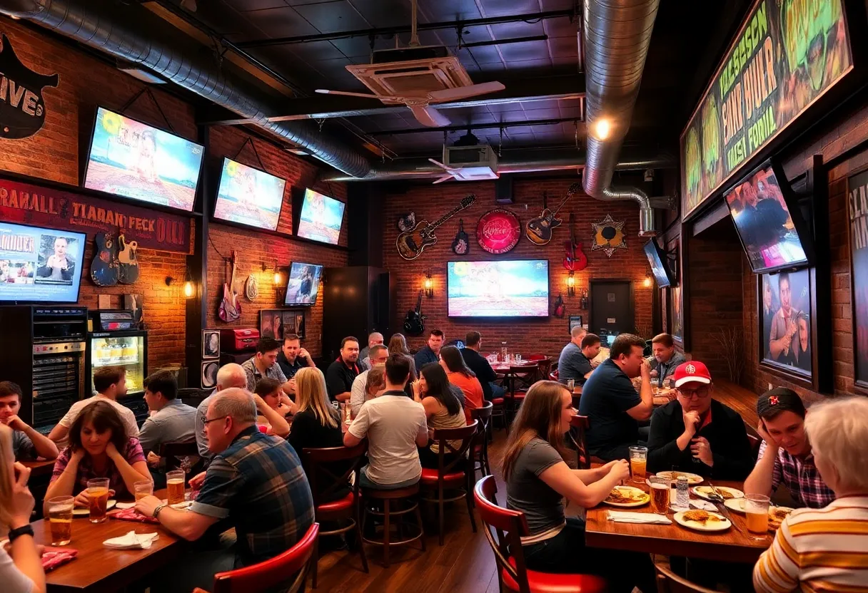 Interior of Rock & Brews restaurant in Royal Oak, Michigan