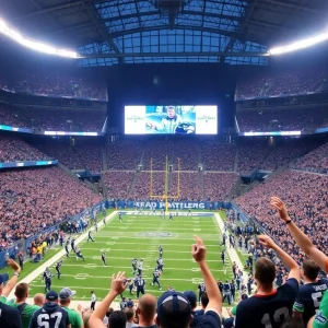 Seattle Seahawks players celebrating their victory in the stadium