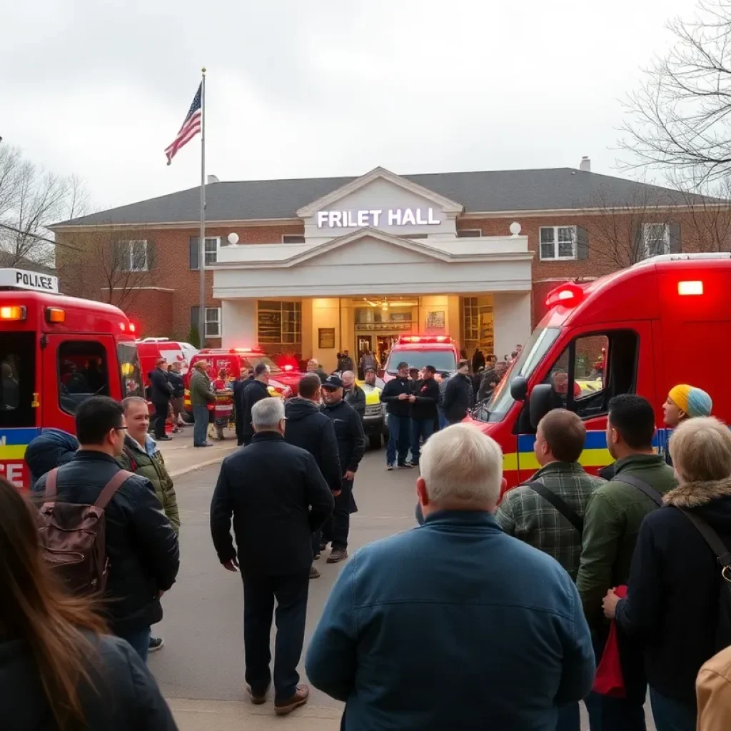 Emergency response at Platinum Affairs Event Hall after a violent incident.
