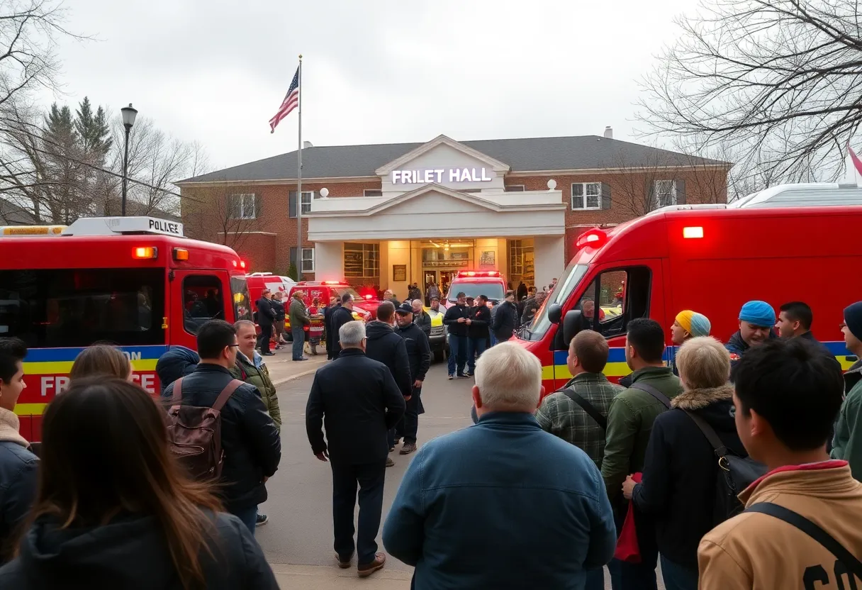 Emergency response at Platinum Affairs Event Hall after a violent incident.