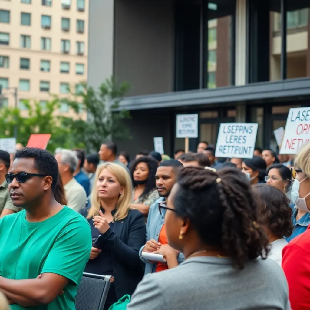 Participants discussing labor policy at a town hall meeting in Detroit