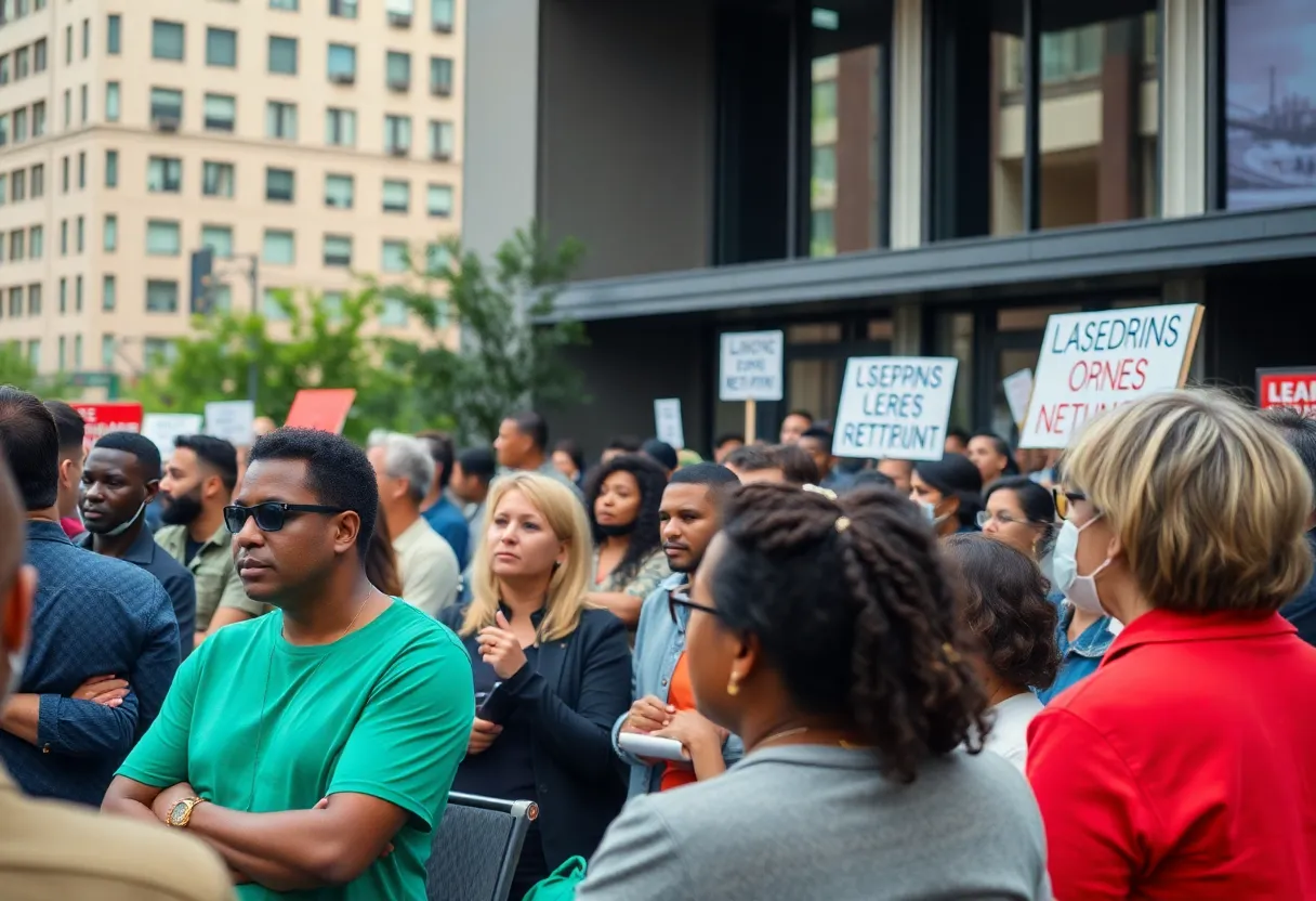 Participants discussing labor policy at a town hall meeting in Detroit