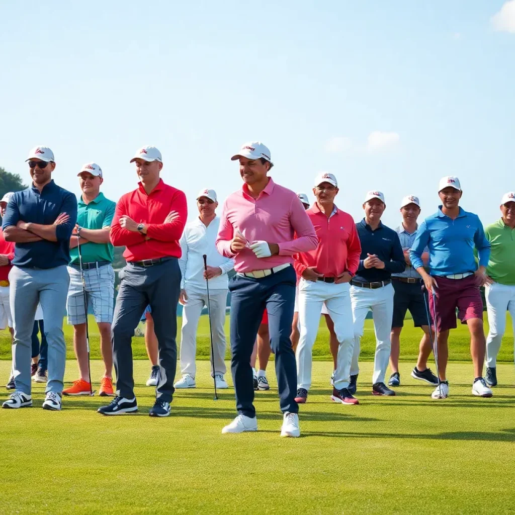 Team of golfers in Under Armour apparel on the course