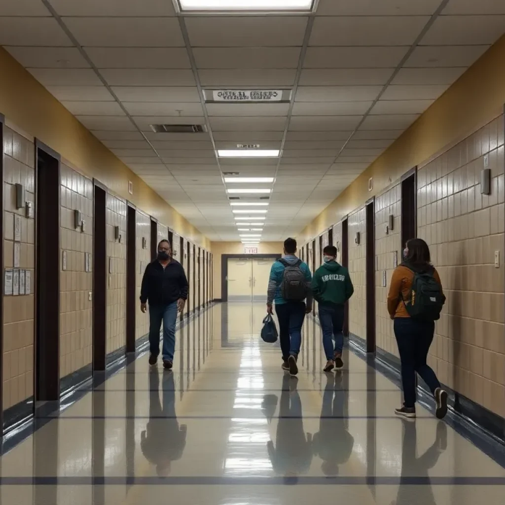Hallway of a high school demonstrating security concerns