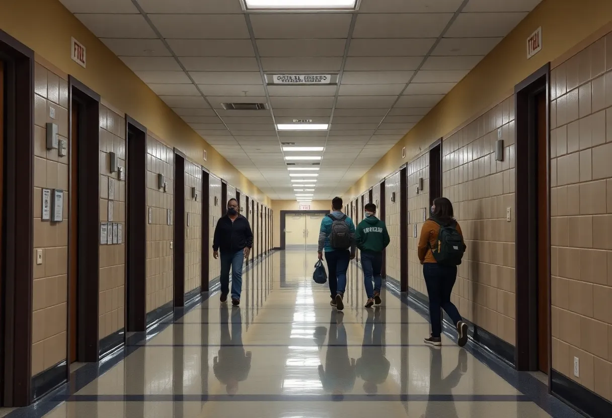 Hallway of a high school demonstrating security concerns