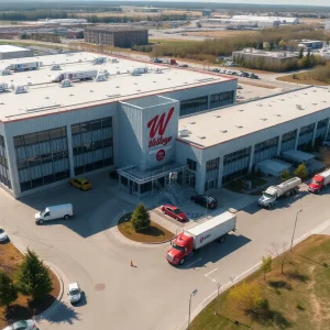 Aerial view of WK Kellogg headquarters in Battle Creek, Michigan