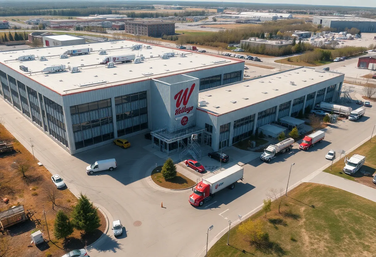 Aerial view of WK Kellogg headquarters in Battle Creek, Michigan
