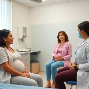 Women receiving healthcare in a modern clinic.