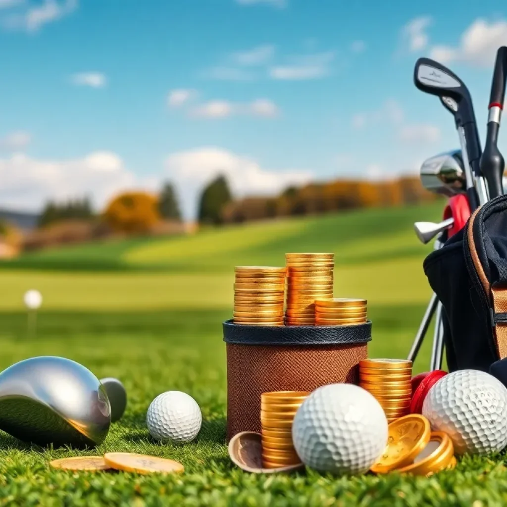 Colorful image of golf equipment and accessories representing Acushnet's financial growth