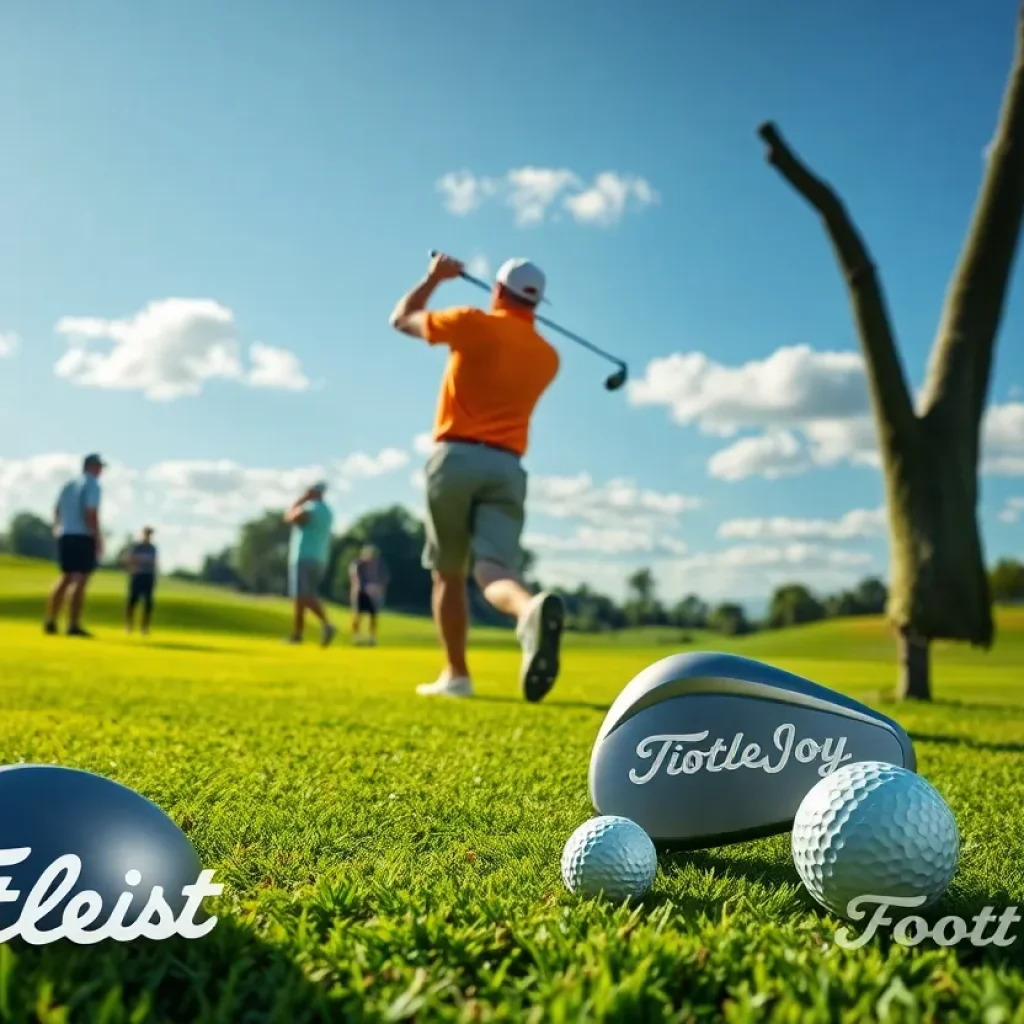 Golfers using Acushnet products at a golf course