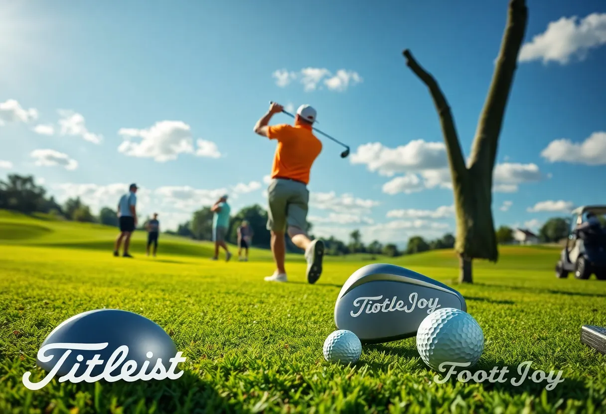 Golfers using Acushnet products at a golf course